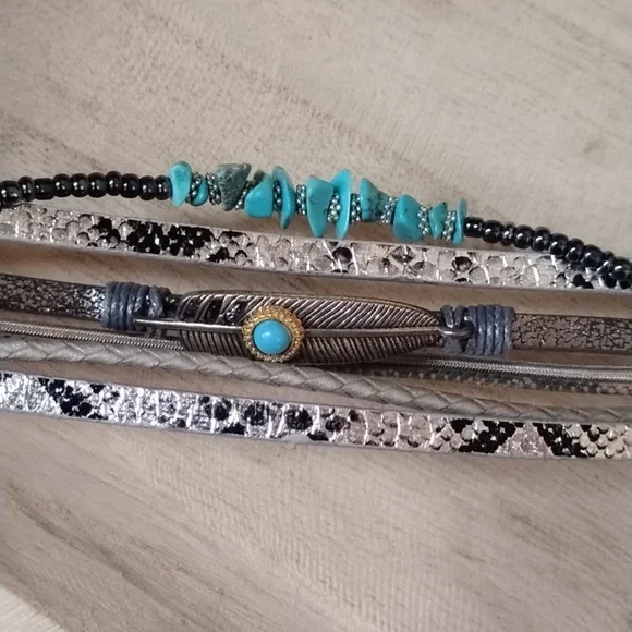 Turquoise Like and Silver Multi-Layer Bracelet - Picture 4 of 6